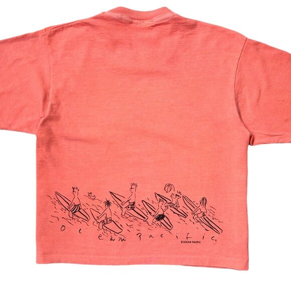 90s Vintage Ocean Pacific T-shirt Out to Surf Cartoon Single Stitch OP Crop Top. - Picture 3 of 8